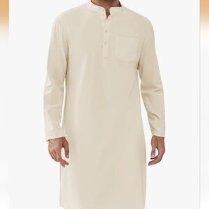 NWT Mens Cream Long Sleeve Kurta, Side Slits